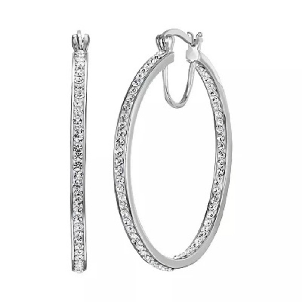 Nwt Chrystina Crystal Hoop Earrings silver